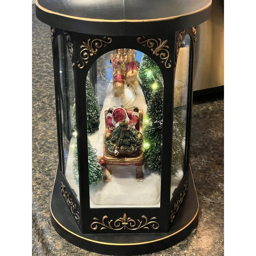Christmas Illuminated Lantern with Interior Holiday Scene by Valerie Parr Hill